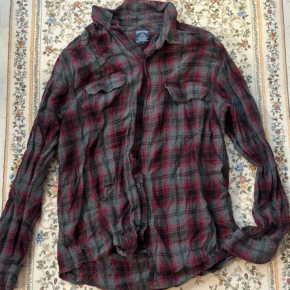Faded Glory Red and Gray Plaid Flannel Shirt